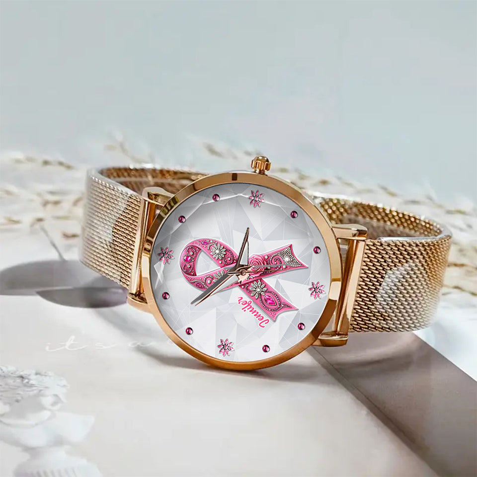 Sensibilisation au cancer du sein - Montre-bracelet personnalisée pour femmes sensibilisant au cancer du sein 