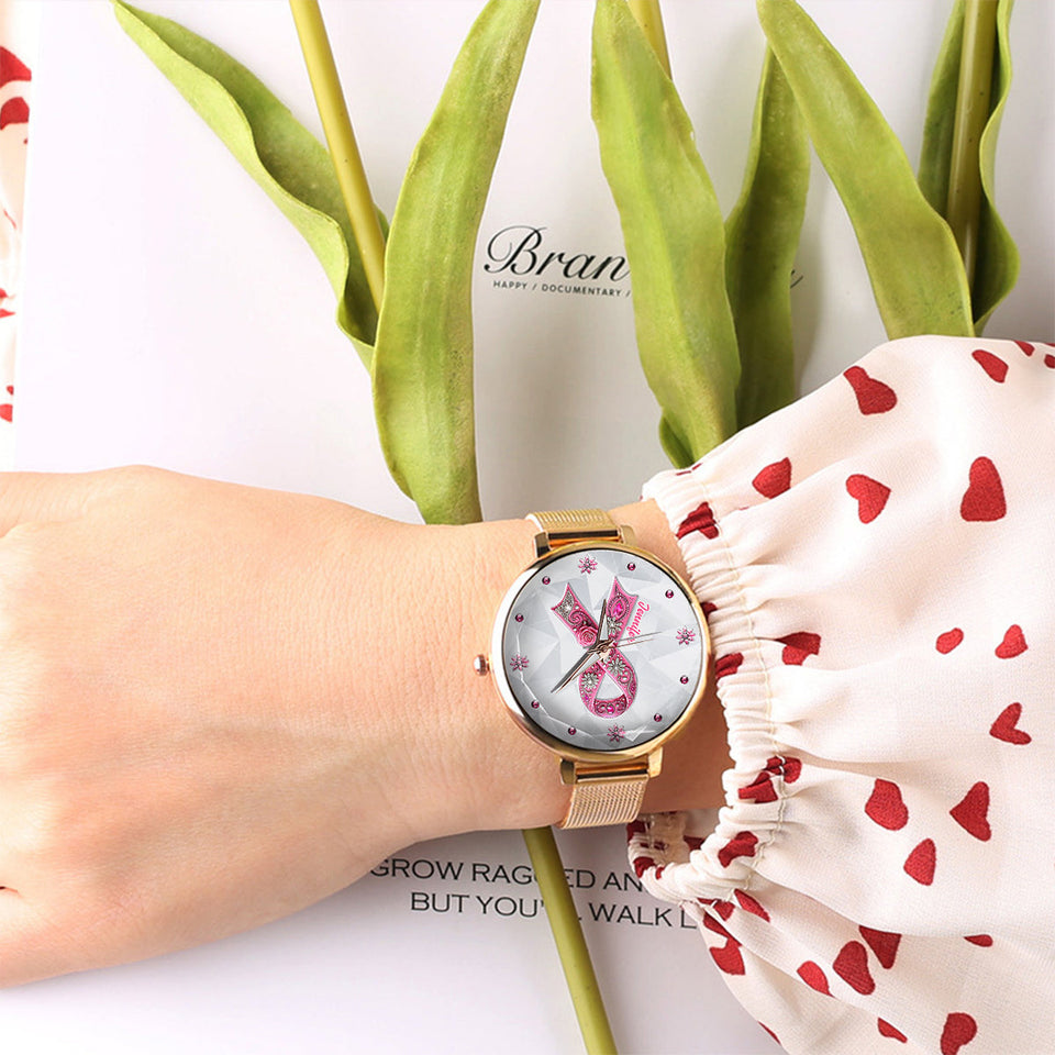 Sensibilisation au cancer du sein - Montre-bracelet personnalisée pour femmes sensibilisant au cancer du sein 
