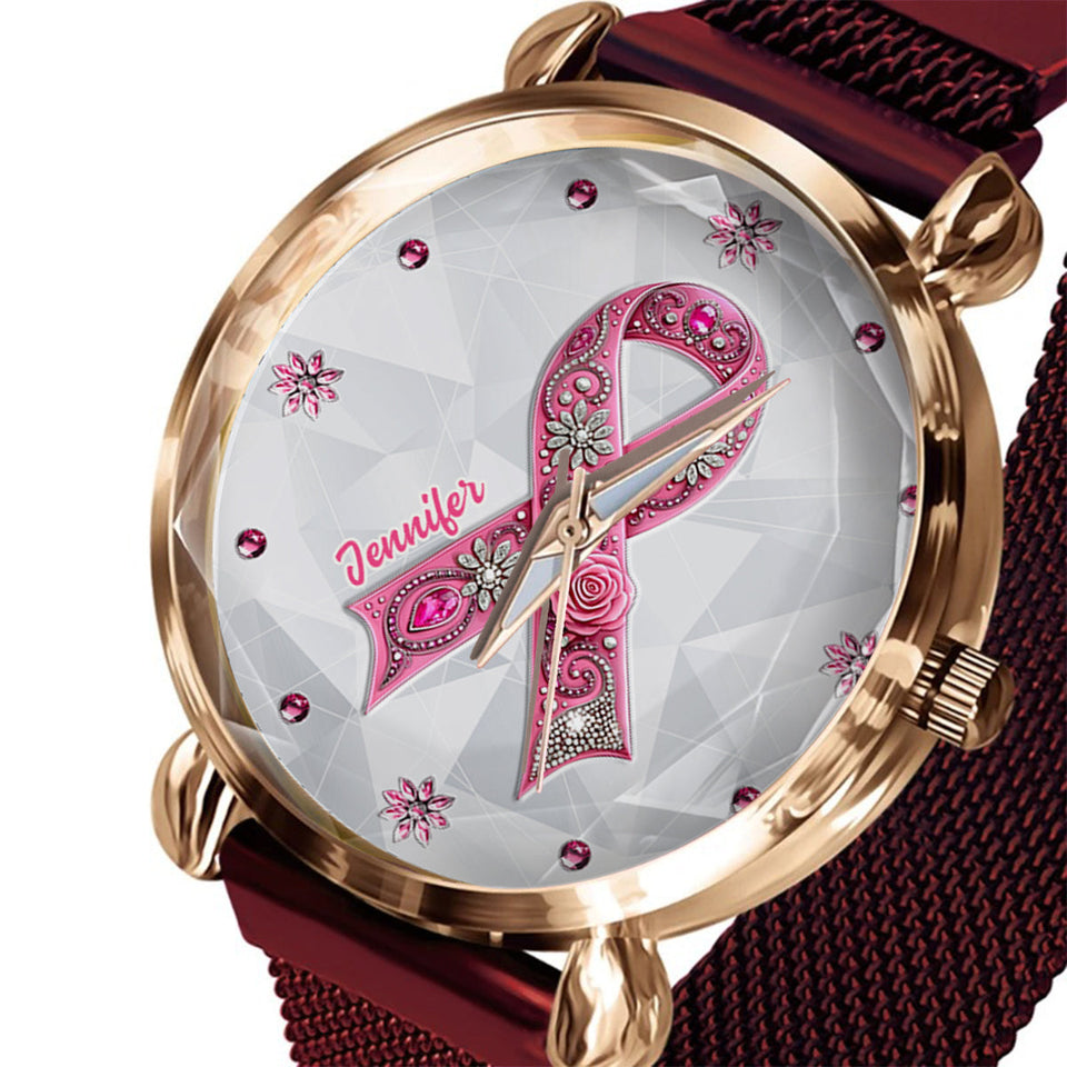 Sensibilisation au cancer du sein - Montre-bracelet personnalisée pour femmes sensibilisant au cancer du sein 