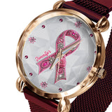 Sensibilisation au cancer du sein - Montre-bracelet personnalisée pour femmes sensibilisant au cancer du sein 