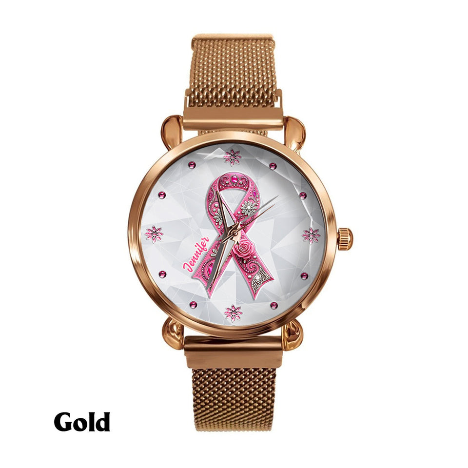 Sensibilisation au cancer du sein - Montre-bracelet personnalisée pour femmes sensibilisant au cancer du sein 