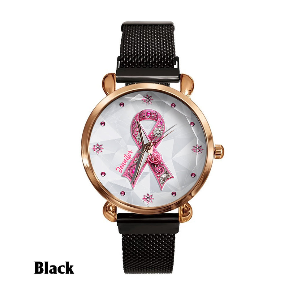Sensibilisation au cancer du sein - Montre-bracelet personnalisée pour femmes sensibilisant au cancer du sein 