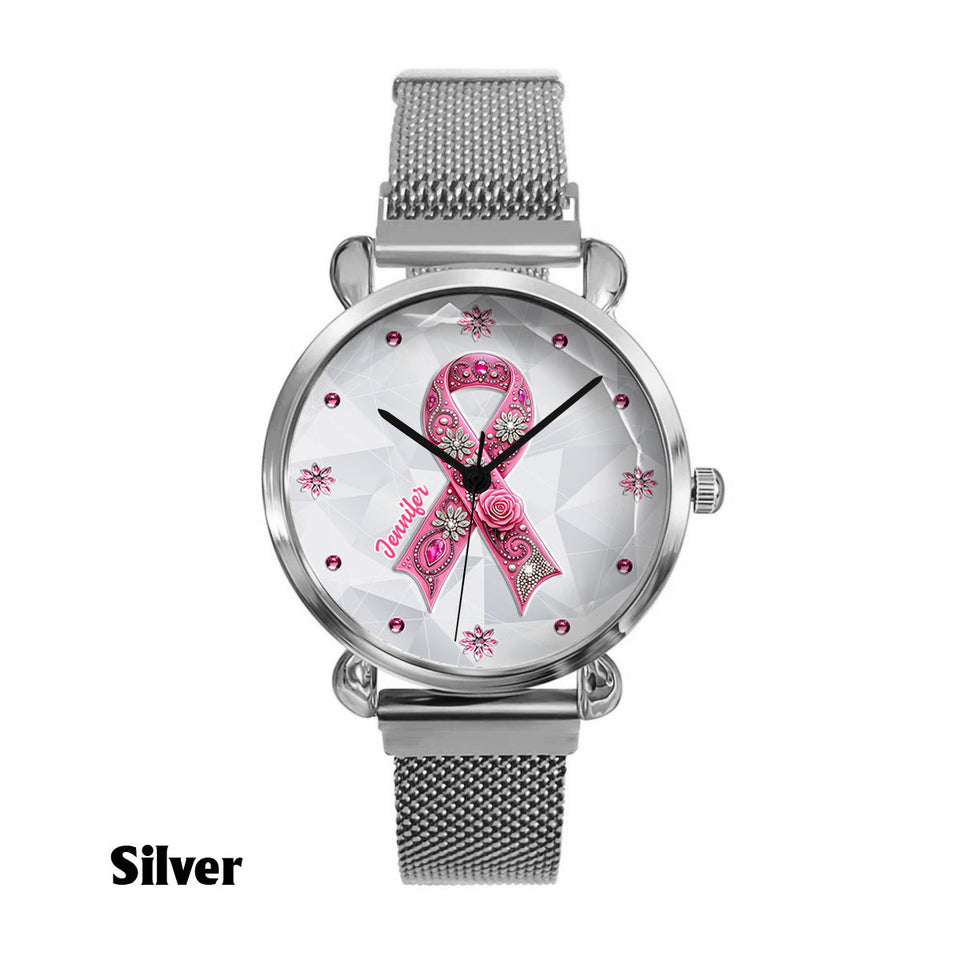 Sensibilisation au cancer du sein - Montre-bracelet personnalisée pour femmes sensibilisant au cancer du sein 