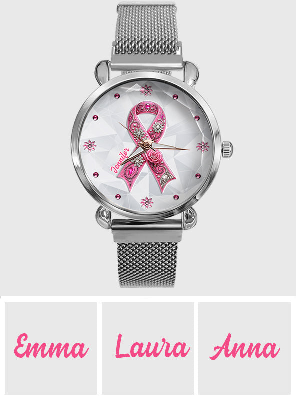 Sensibilisation au cancer du sein - Montre-bracelet personnalisée pour femmes sensibilisant au cancer du sein 