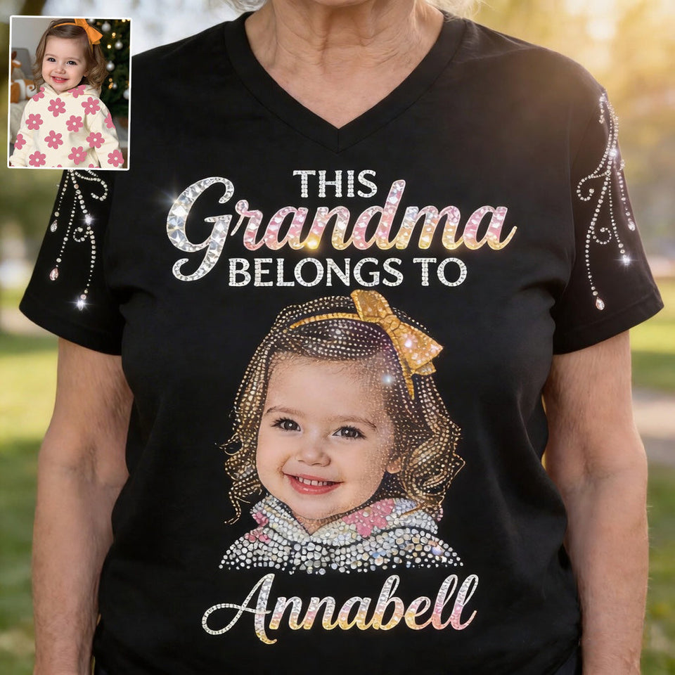 Custom Bling Shirt For Grandma/ Mother - Personalized Grandma Fully Printed V-Neck T-Shirt