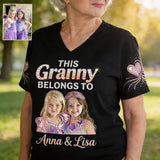Custom Bling Shirt For Grandma/ Mother - Personalized Grandma Fully Printed V-Neck T-Shirt