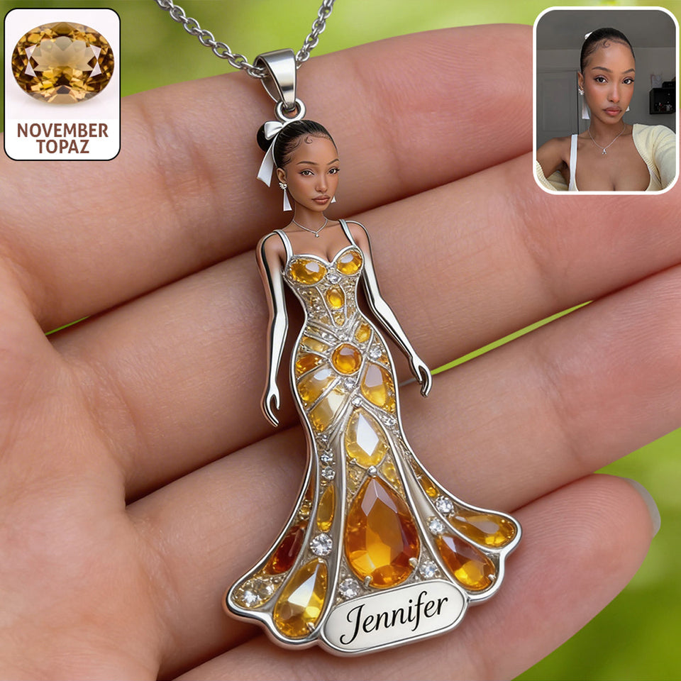 Any Birth Stone Effect - Personalized Birth Stone Shaped Metal Pendant Necklace