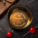 Couple Congrats On Being My Husband You Lucky Man - Personalized Couple Engraved Whiskey Glass