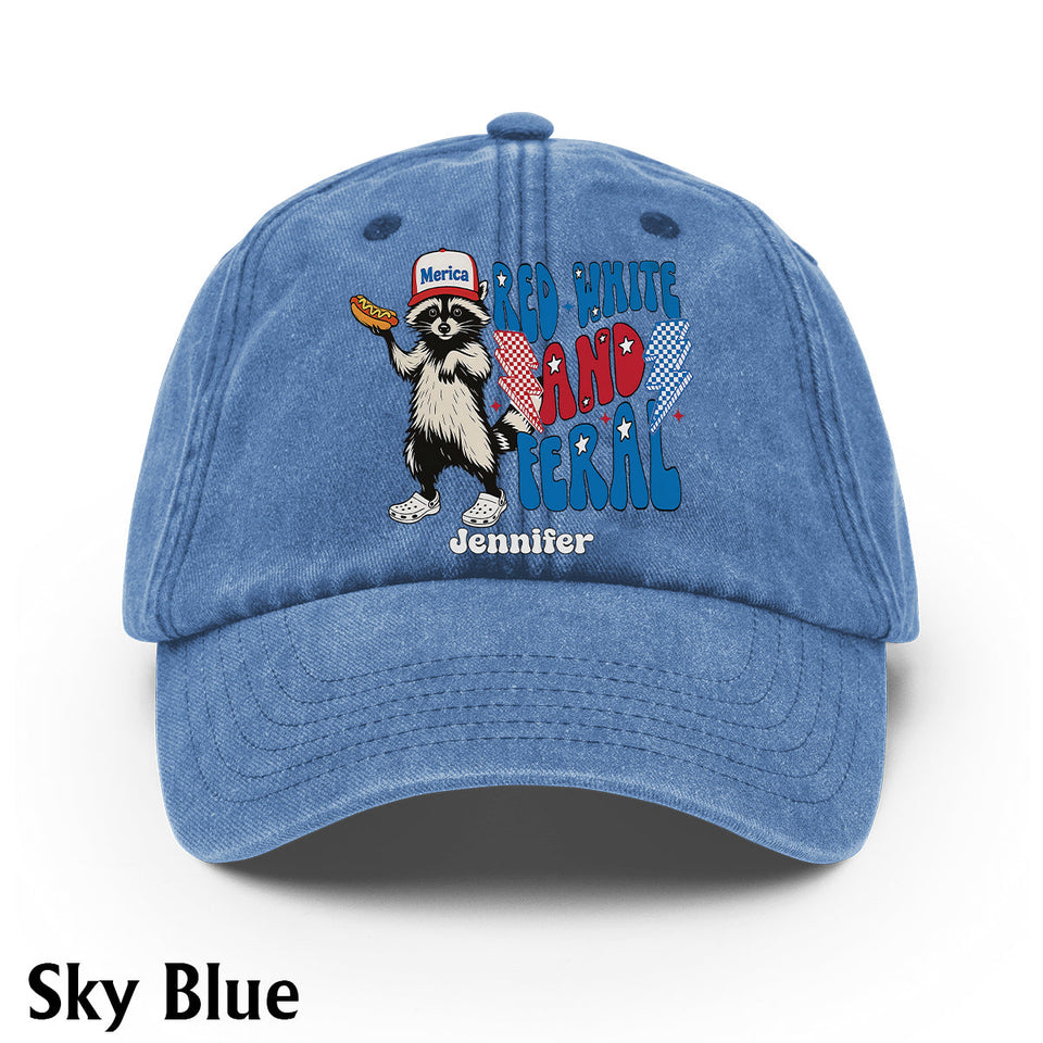 Red White And Feral - Personalized Independence Day/ 4th of July Washed Denim Cap