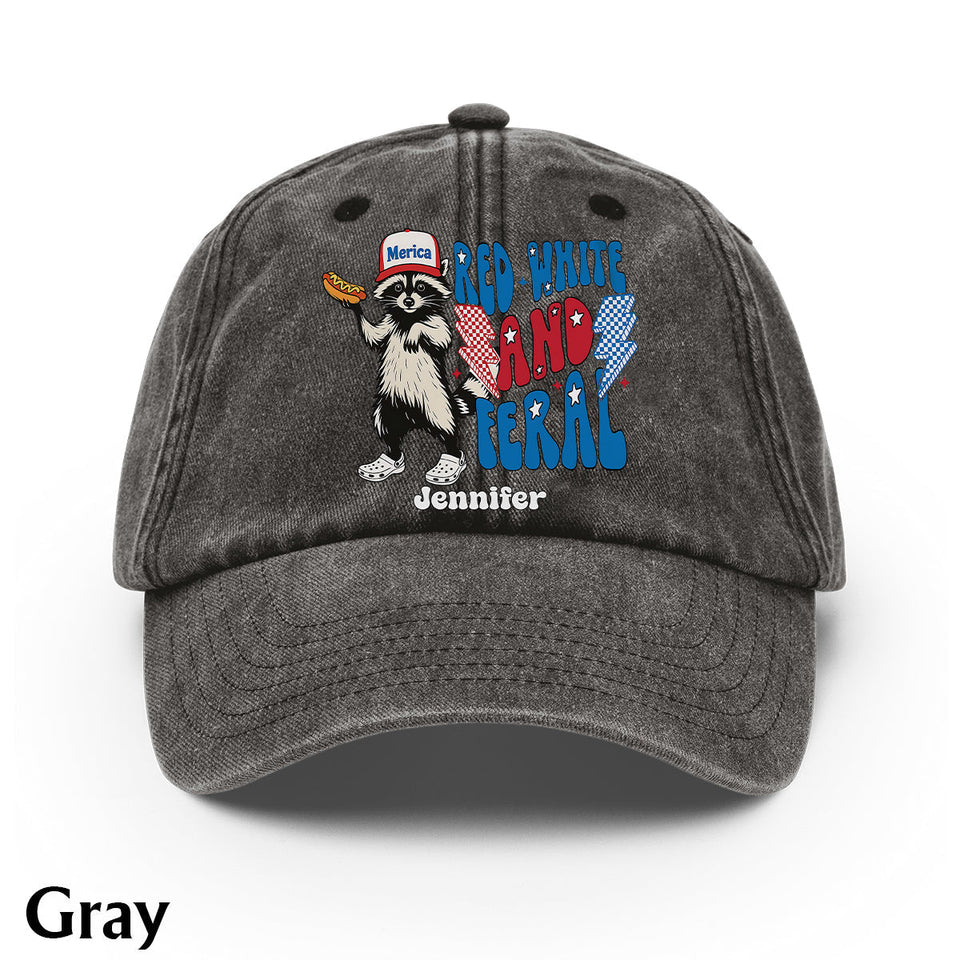 Red White And Feral - Personalized Independence Day/ 4th of July Washed Denim Cap