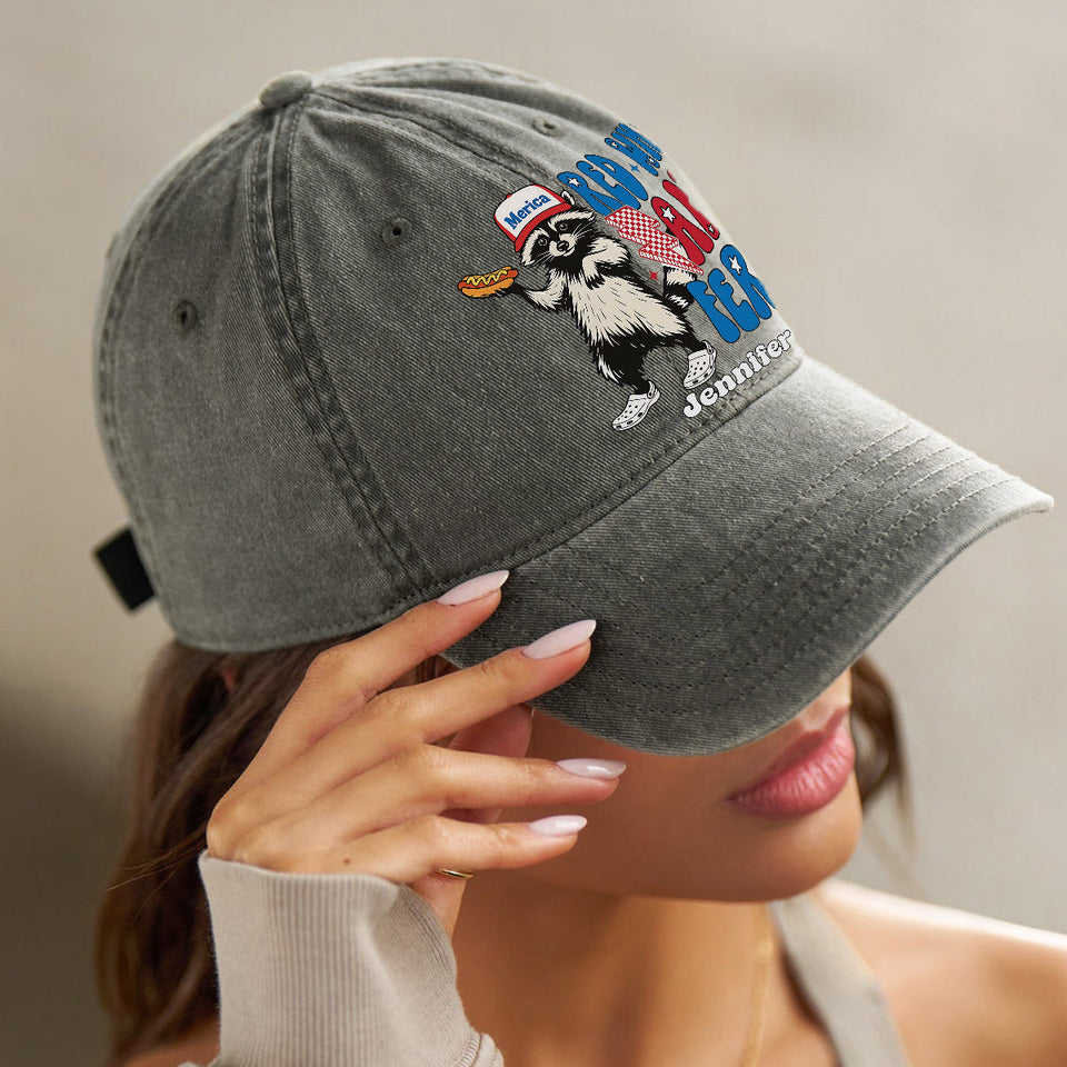 Red White And Feral - Personalized Independence Day/ 4th of July Washed Denim Cap