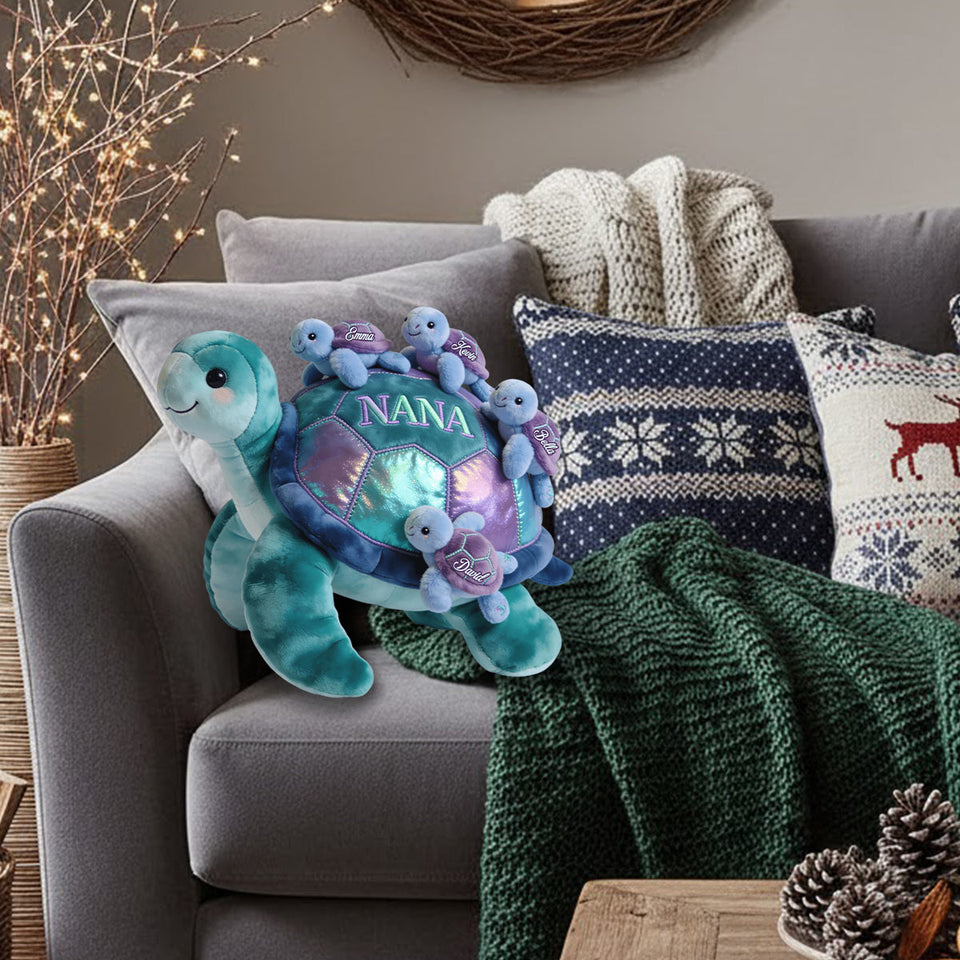 Nana Turtle Gift For Mom Grandma - Personalized Grandma Faux Fur Shaped Pillow