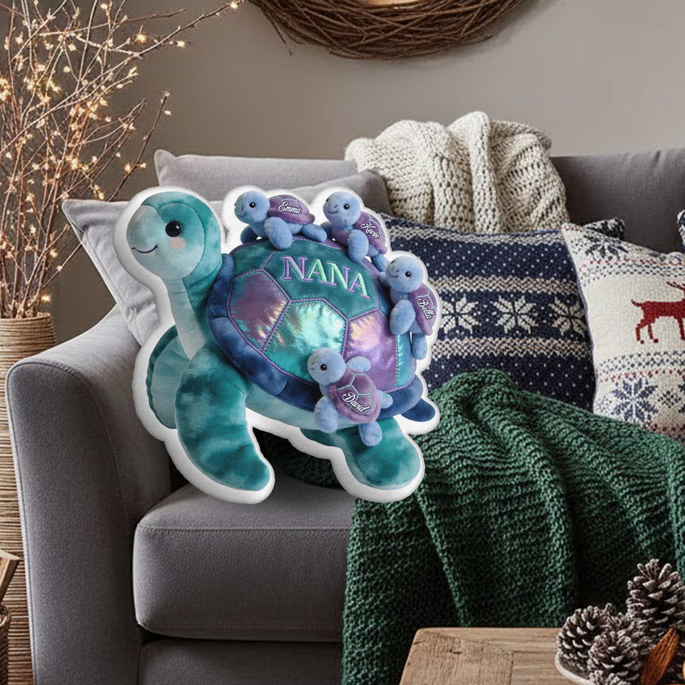 Nana Turtle Gift For Mom Grandma - Personalized Grandma Faux Fur Shaped Pillow