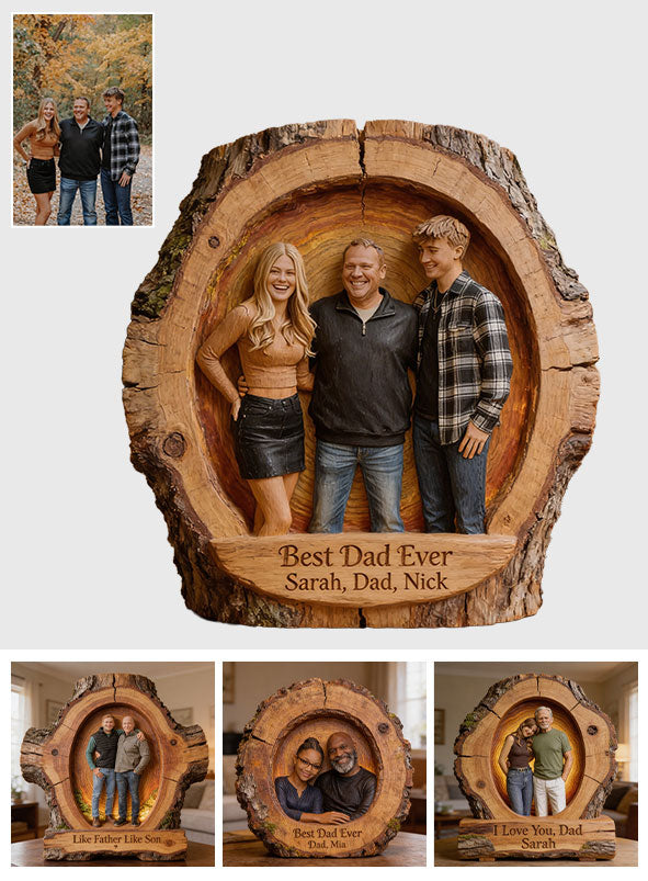 Custom Best Dad Ever Wood Log Figurine, Personalized Father and Daughter Carved Statue, Rustic Tabletop Decor Gift for Father's Day