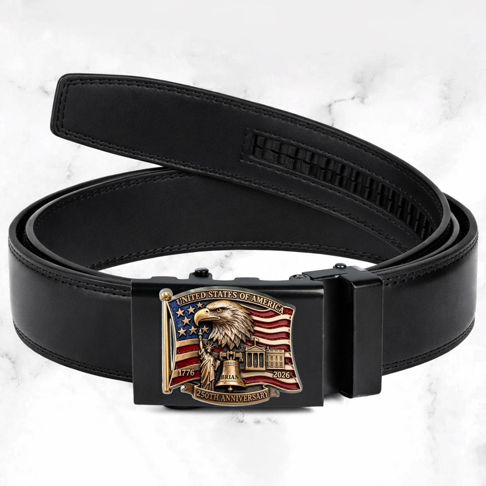 250th Anniversary Of United States - Personalized Patriot Leather Belt With Shaped Buckle
