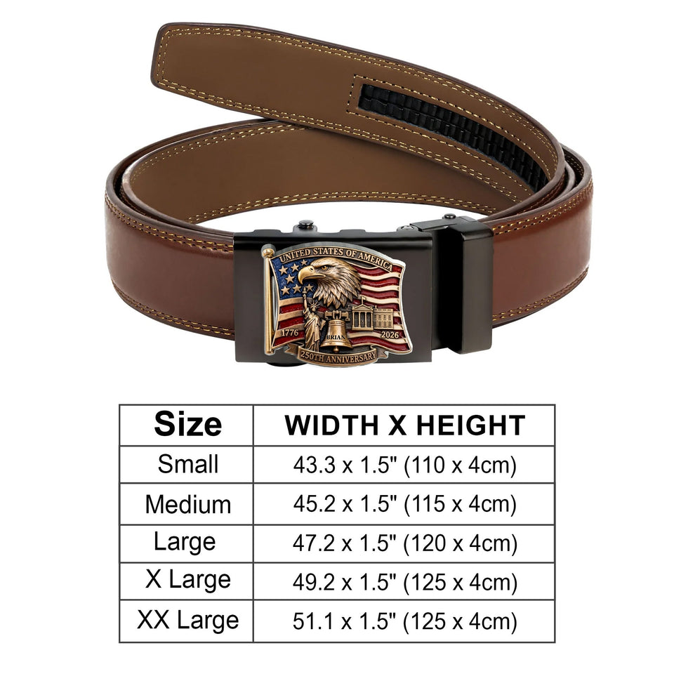 250th Anniversary Of United States - Personalized Patriot Leather Belt With Shaped Buckle