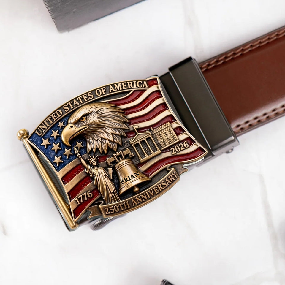 250th Anniversary Of United States - Personalized Patriot Leather Belt With Shaped Buckle