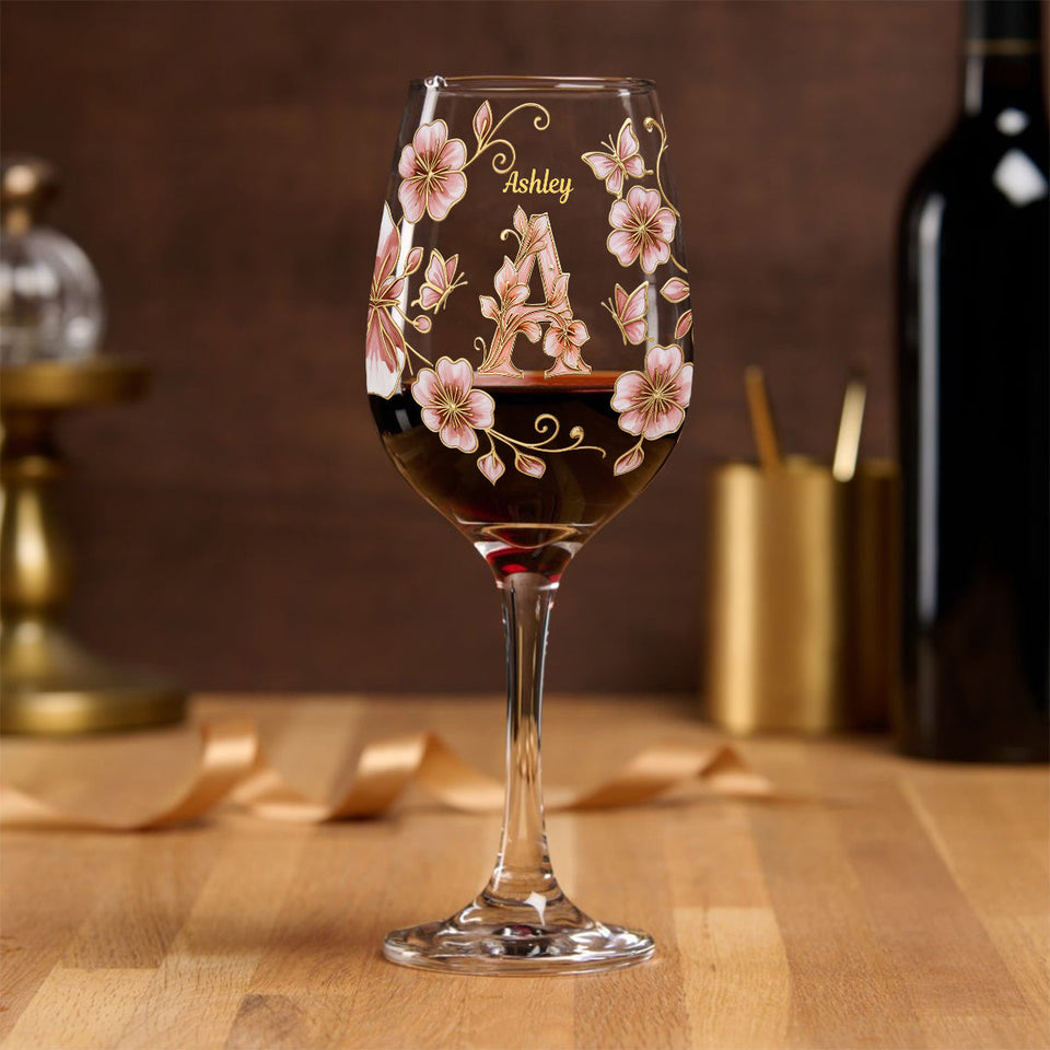 Custom Initial For Wine Lovers - Personalized Wine Wine Glass With Long Stem