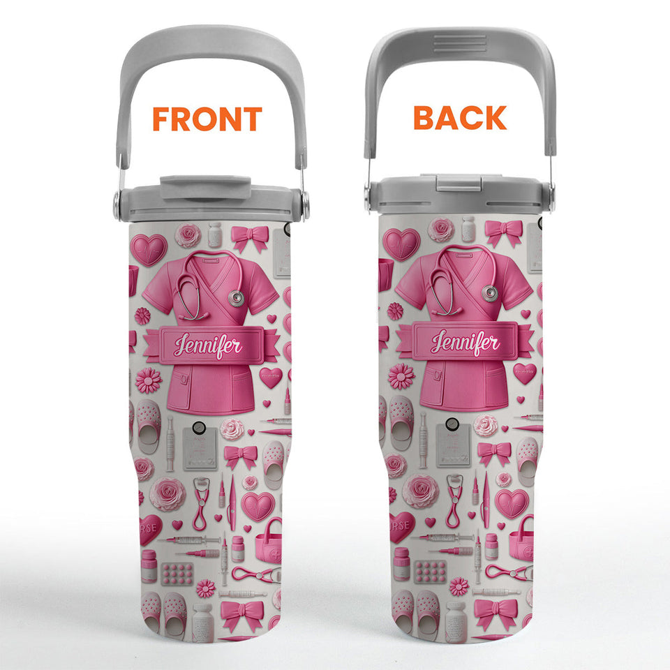 Nursing Is A Work Of Heart - Personalized Nurse Tumbler With Grip Handle