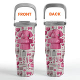 Nursing Is A Work Of Heart - Personalized Nurse Tumbler With Grip Handle