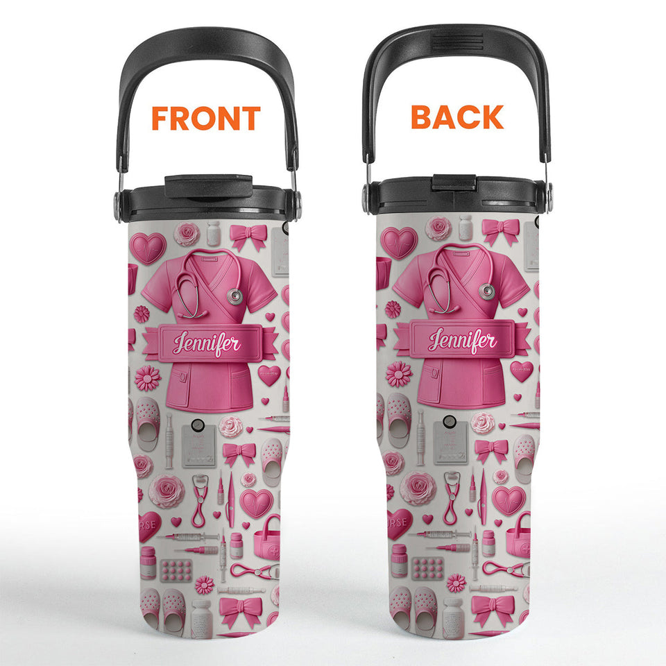 Nursing Is A Work Of Heart - Personalized Nurse Tumbler With Grip Handle