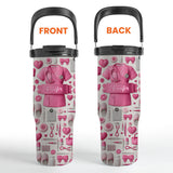 Nursing Is A Work Of Heart - Personalized Nurse Tumbler With Grip Handle
