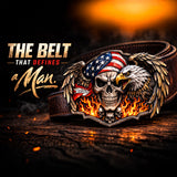 Skull American Eagle - Personalized Skull Leather Belt With Shaped Buckle