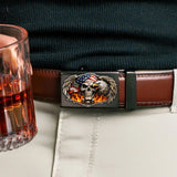 Skull American Eagle - Personalized Skull Leather Belt With Shaped Buckle
