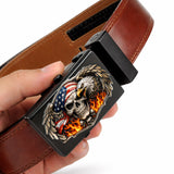 Skull American Eagle - Personalized Skull Leather Belt With Shaped Buckle