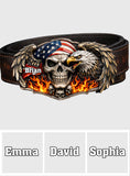 Skull American Eagle - Personalized Skull Leather Belt With Shaped Buckle