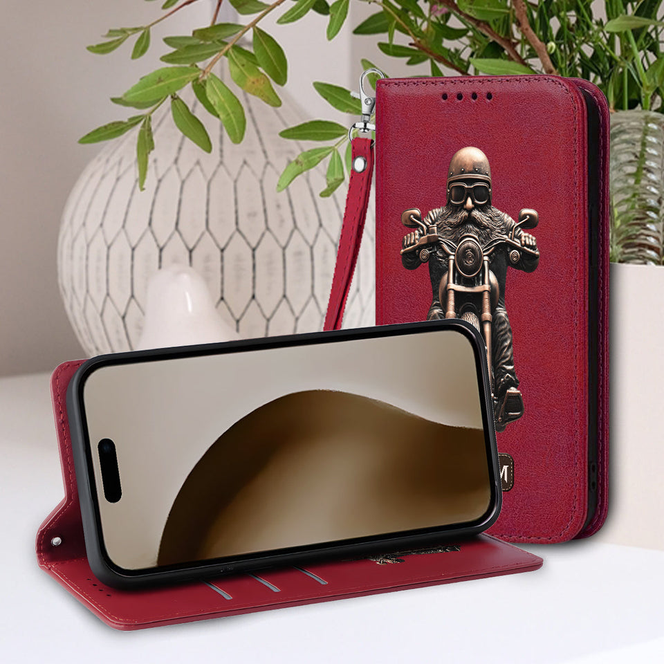 Never Underestimate An Old Man With A Motorcycle - Personalized Biker Wallet Phone Case With Strap