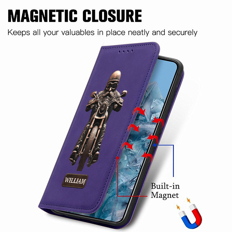 Never Underestimate An Old Man With A Motorcycle - Personalized Biker Wallet Phone Case With Strap