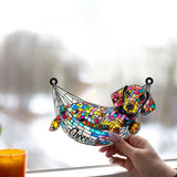 Stained Glass Chilling Dog - Personalized Dog Window Hanging Suncatcher Ornament