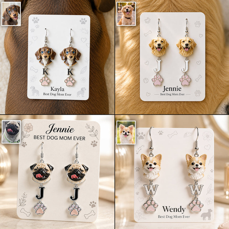 Dog Mom - Personalized Dog Earrings With Card