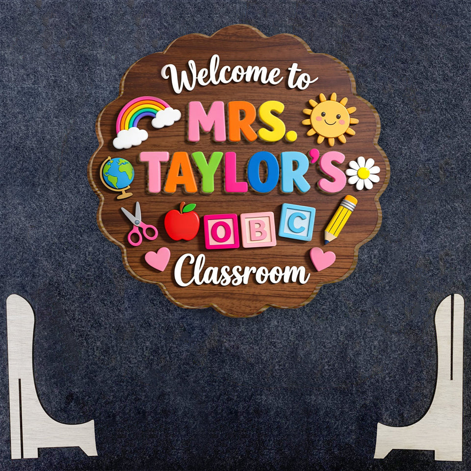 Welcome To Teacher's Classroom - Personalized Teacher 2 Layered Wood Sign / Wood Plaque