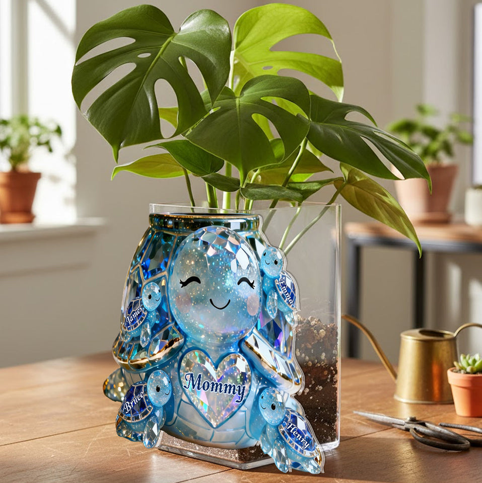Cute Sparkling Turtle Mom - Personalized Turtle Acrylic Pot