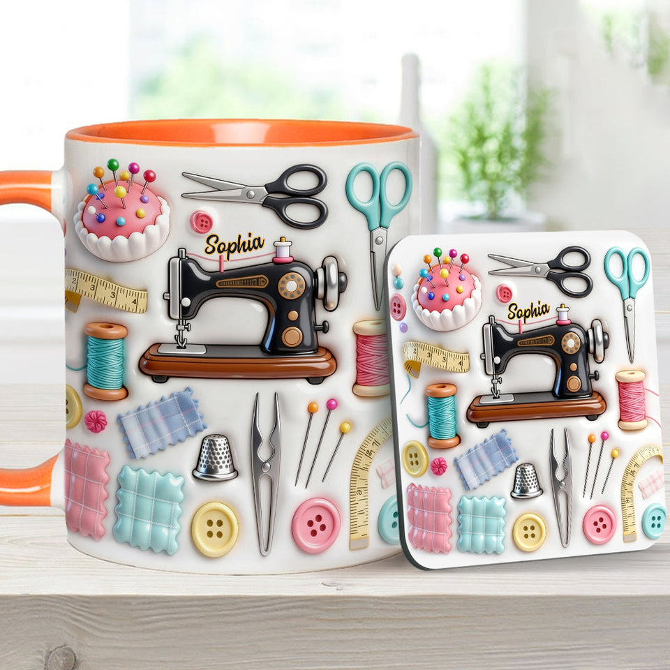 Love Sewing - Personalized Sewing Accent Mug & Coaster
