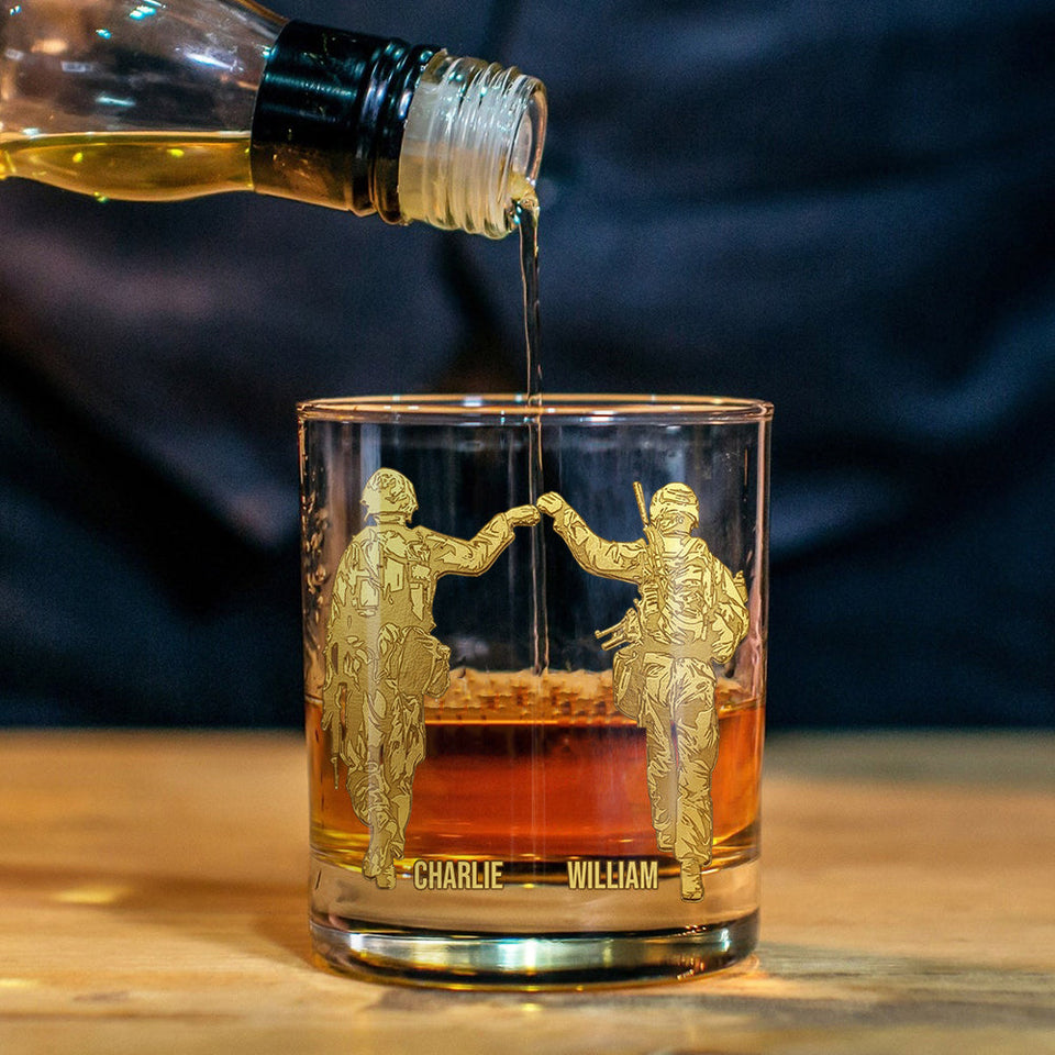 In The Darkest Hour When The Demons Come - Personalized Veteran Whiskey Glass