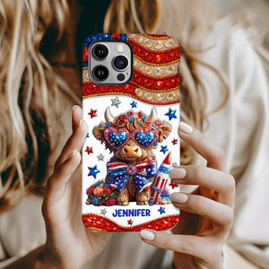 July 4th America - Personalized Highland Cow Full Print Phone Case
