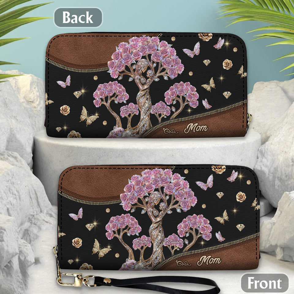 The Love Between Mother And Her Kids - Personalized Mother Leather Long Wallet