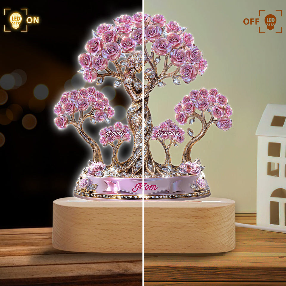 The Love Between Mother And Her Kids - Personalized Mother Shaped Plaque Light Base