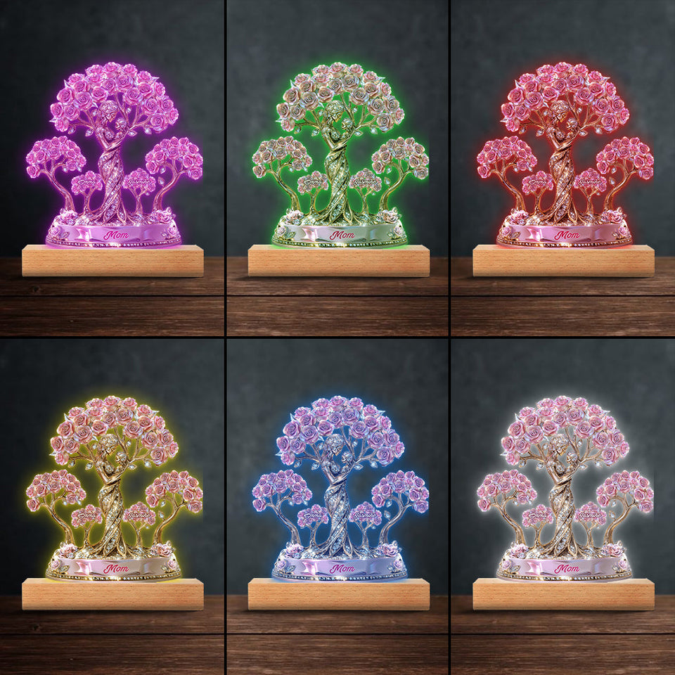 The Love Between Mother And Her Kids - Personalized Mother Shaped Plaque Light Base