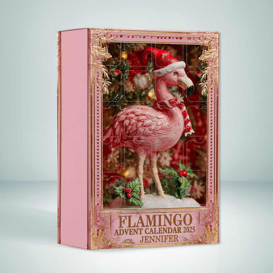 Christmas Flamingo - Personalized Flamingo Advent Calendar With Ornaments