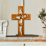 Intertwined Heart Wooden Cross, Specially Designed for Lovers - Personalized Couple Custom Shaped Wood Plaque
