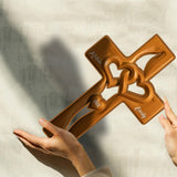 Intertwined Heart Wooden Cross, Specially Designed for Lovers - Personalized Couple Custom Shaped Wood Plaque