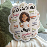 God Says I Am - Affirmation Gift - Personalized Kid Faux Fur Shaped Pillow