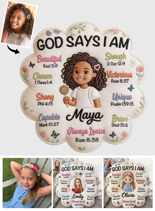 God Says I Am - Affirmation Gift - Personalized Kid Faux Fur Shaped Pillow