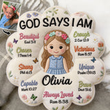 God Says I Am - Affirmation Gift - Personalized Kid Faux Fur Shaped Pillow