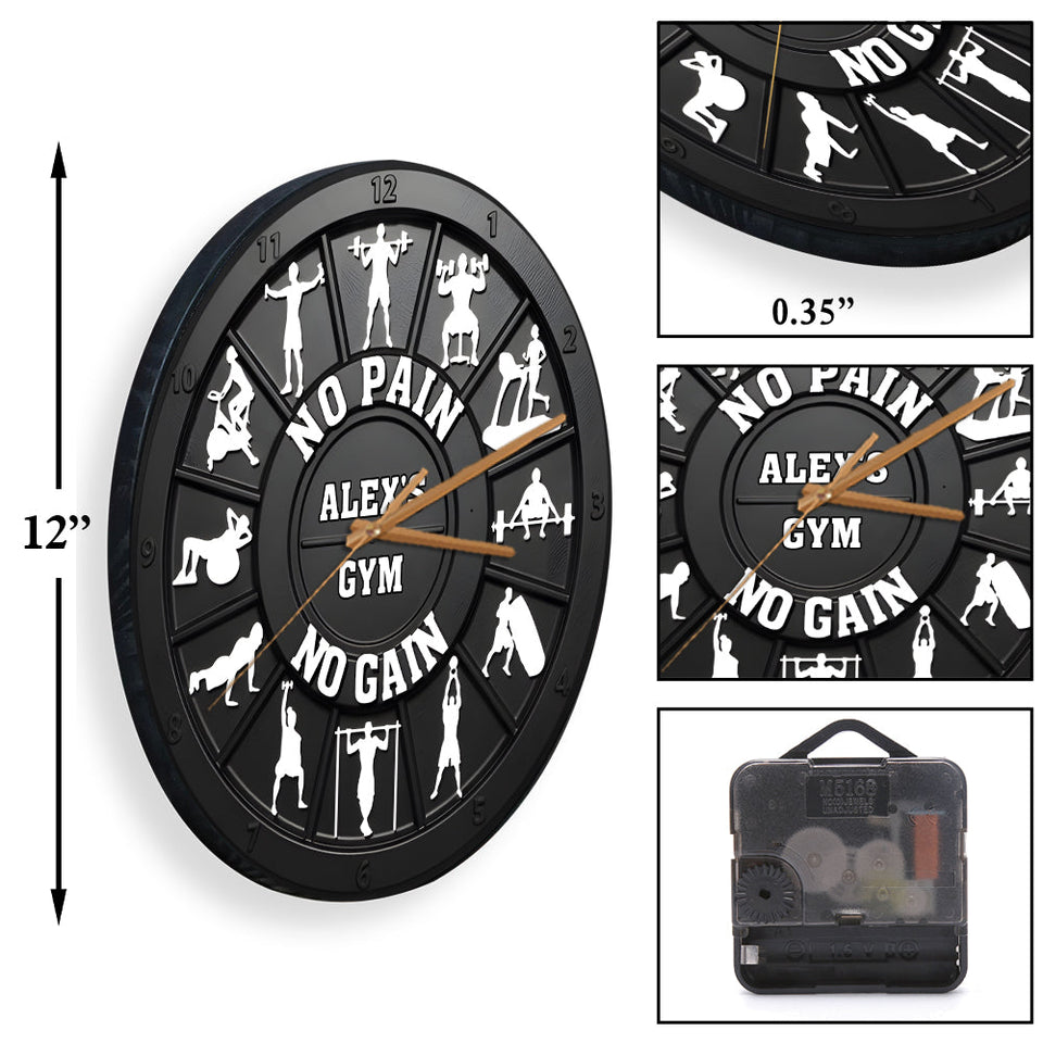 No Pain No Gain - Personalized Fitness Wall Clock