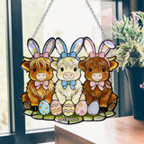 Easter Day Highland Cow - Personalized Highland Cow Window Hanging Suncatcher Ornament